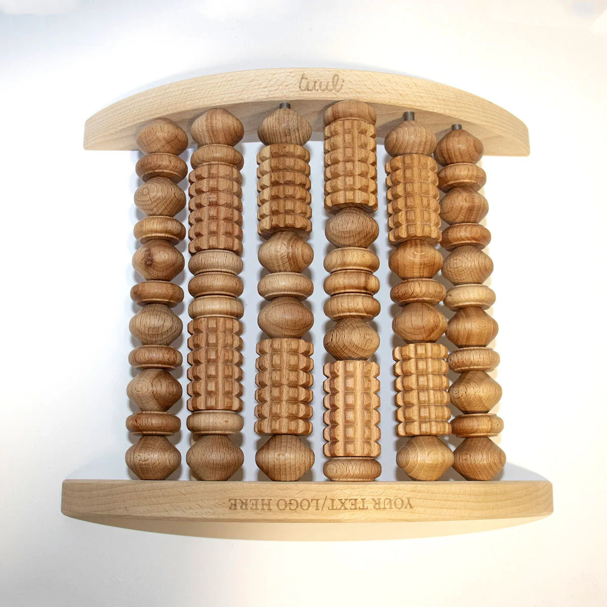 Professional Using Custom Wooden Foot Massager to Alleviate Workplace Stress and Improve Circulation