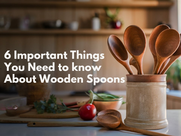 Box fill with wooden utensils or spoons in kitchen