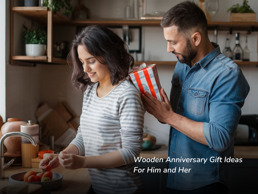 Guy standing behind girl holding wooden gift box behind her back