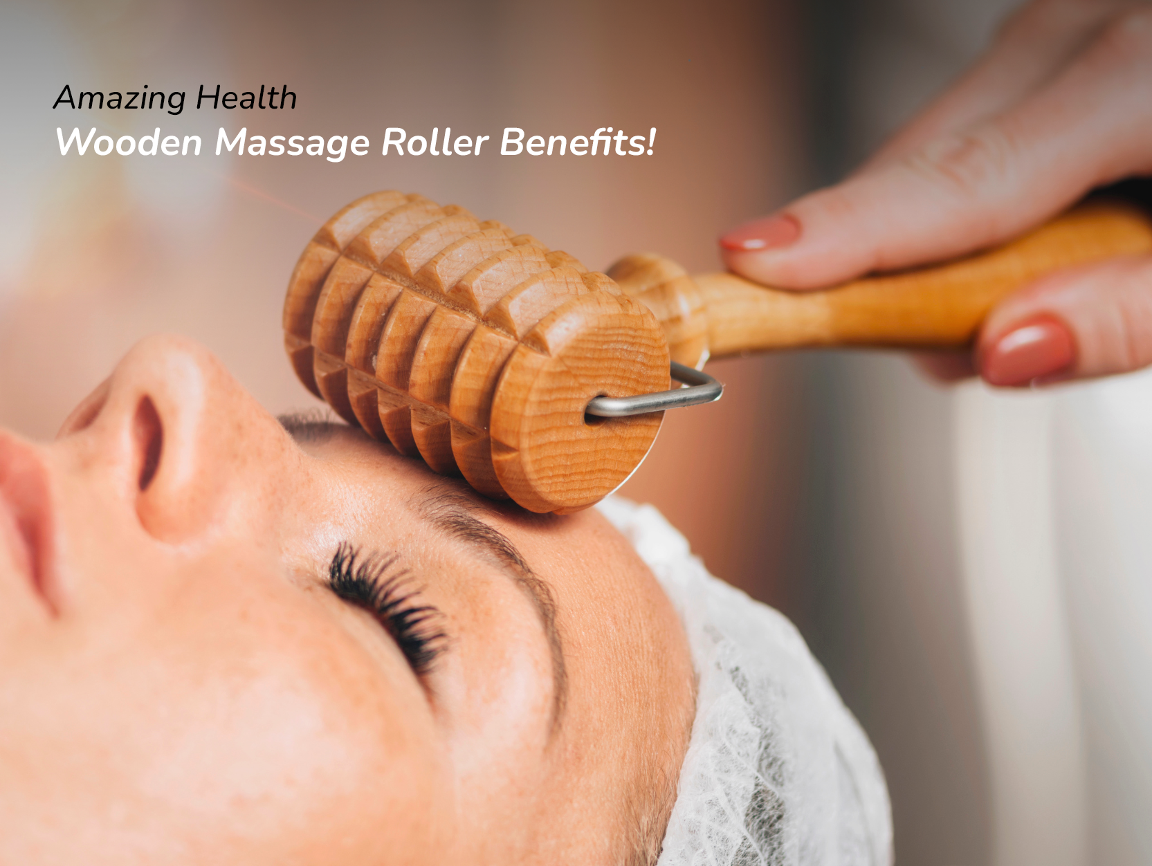 Using wooden foot massager roller and giving massage 