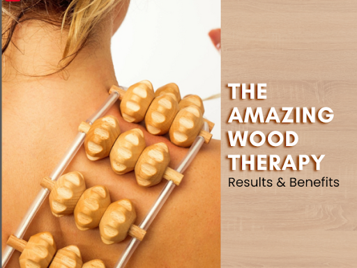 girl using wooden back massager 