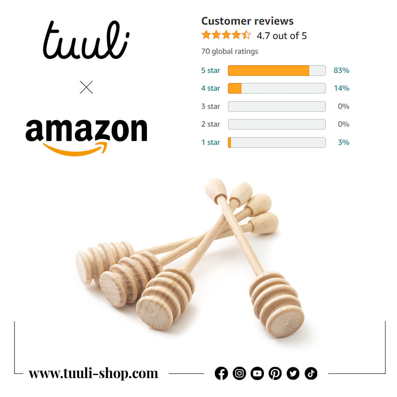 Set of 4 Wooden Honey Spoons Tuuli on Amazon