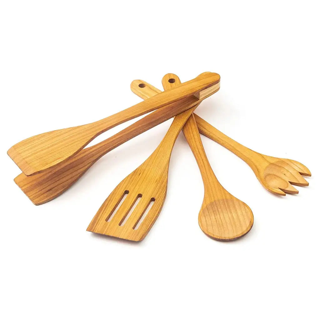 4 Piece Wooden Kitchen Cooking Set Cherry Wood