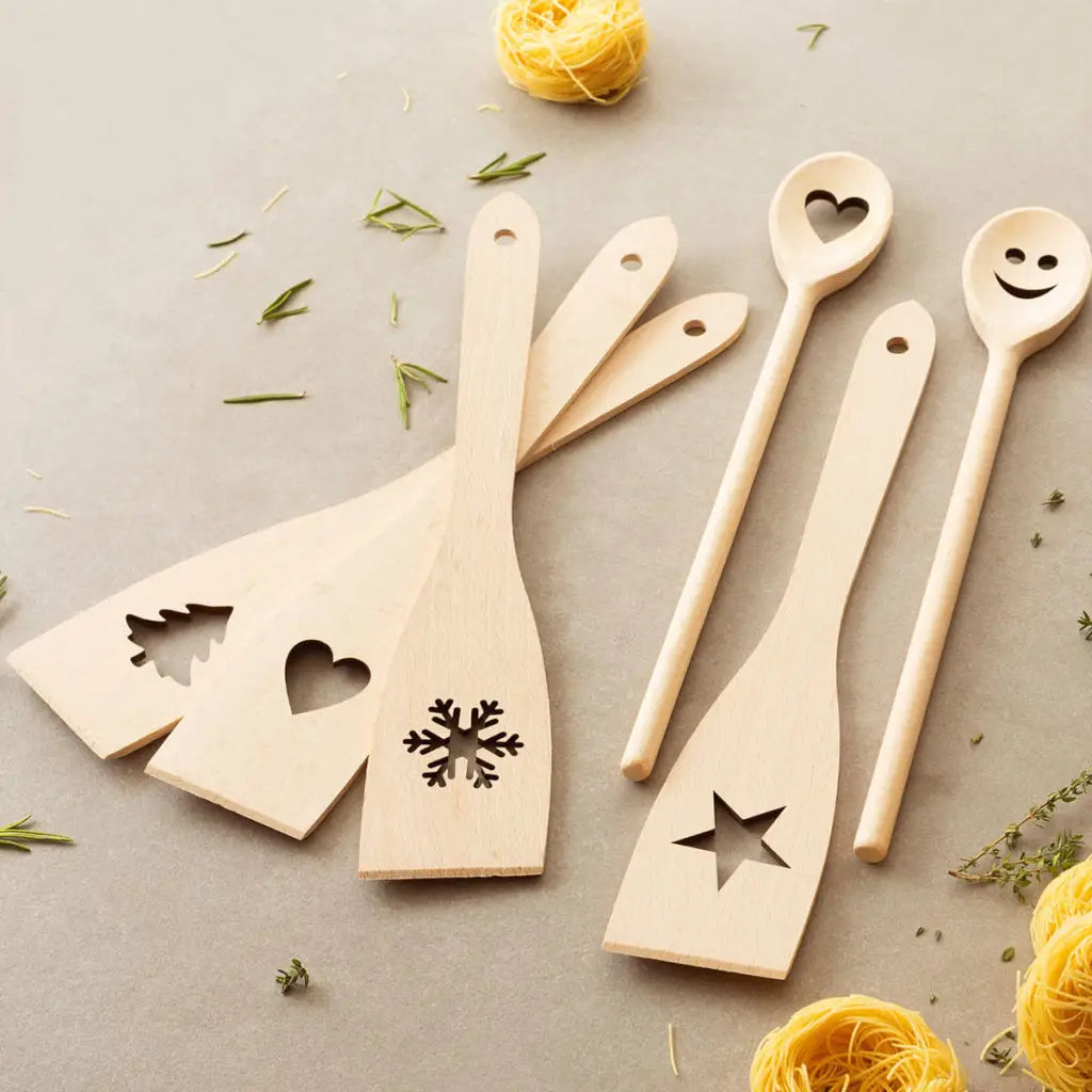 Utensil Set with Motiv - Natural Wood