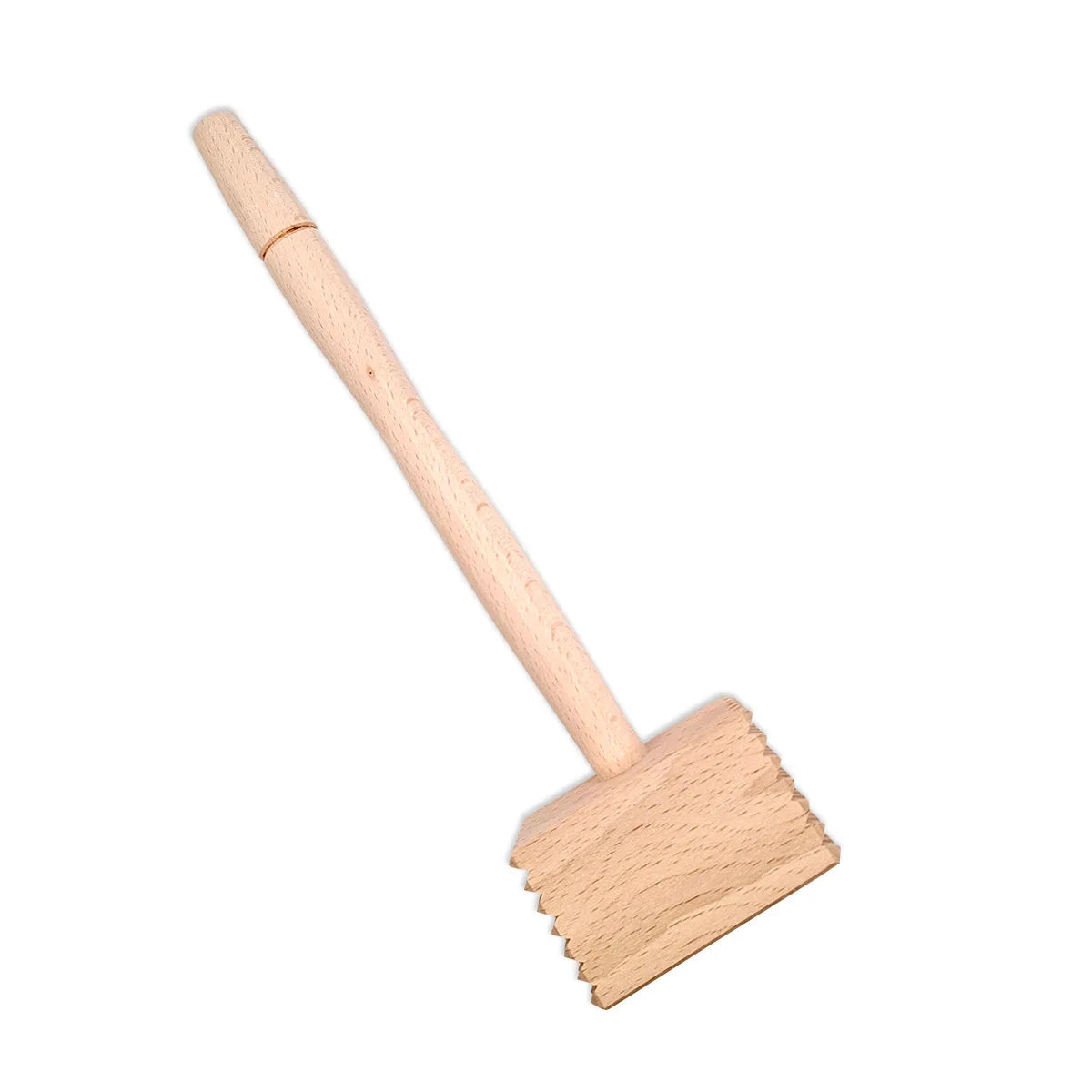 Premium wooden meat hammer displaying beautiful grain pattern, sustainable kitchen tool