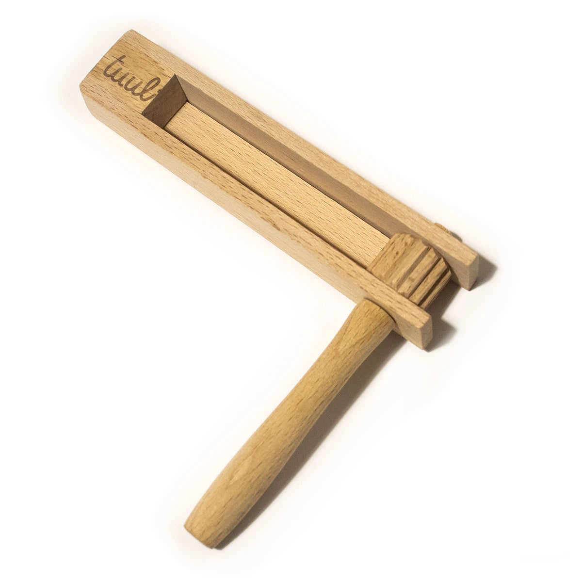 Eco-friendly wooden ratchet noisemaker in various colors displaying customization possibilities