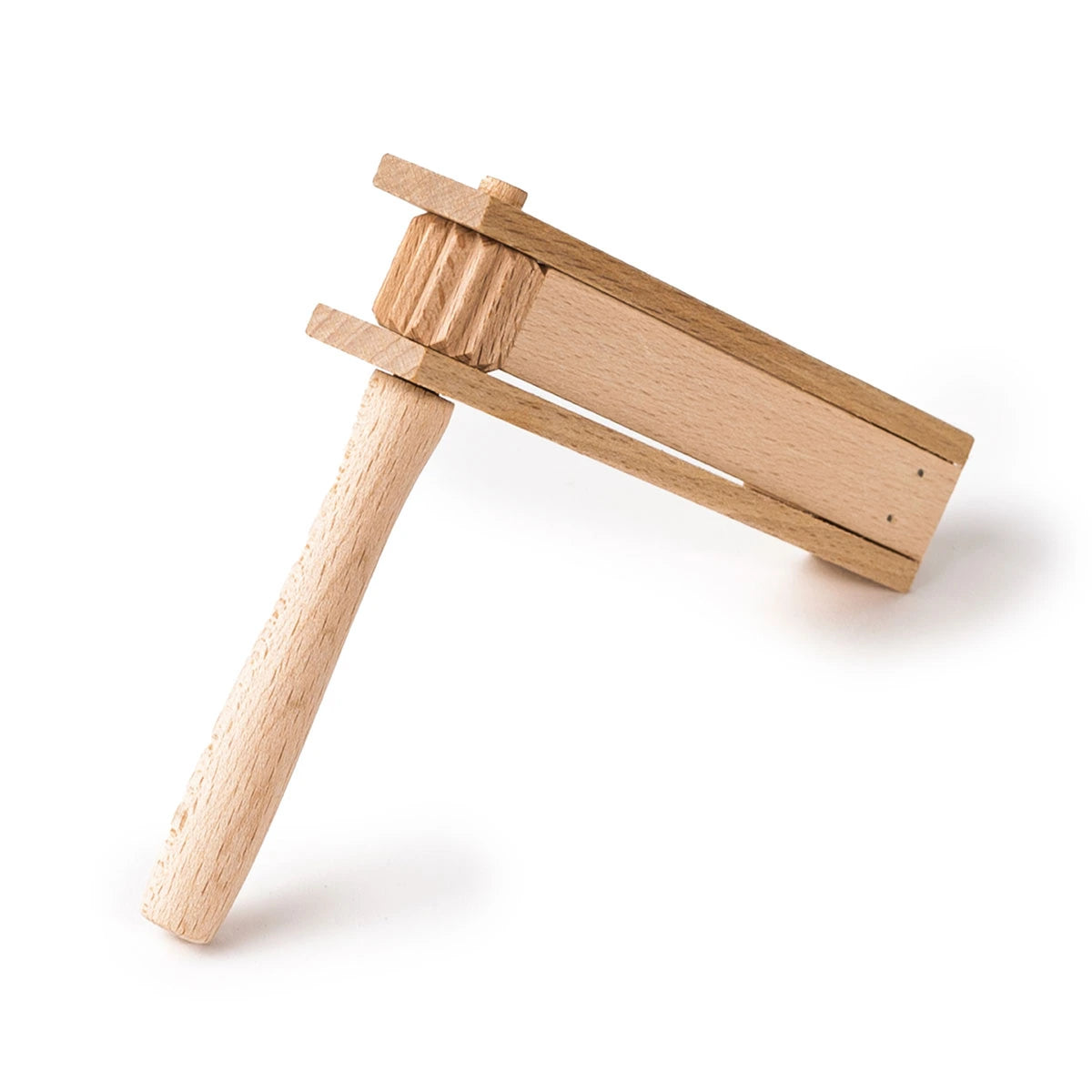 Beech Wood Ratchet instrument displaying intricate handcrafted details and natural finish