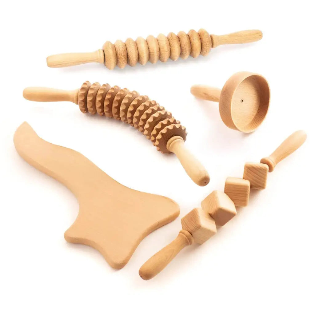 Maderotherapy Wooden Set - 5-Piece Massager Roller & Swedish Cup Massage Tools Kit