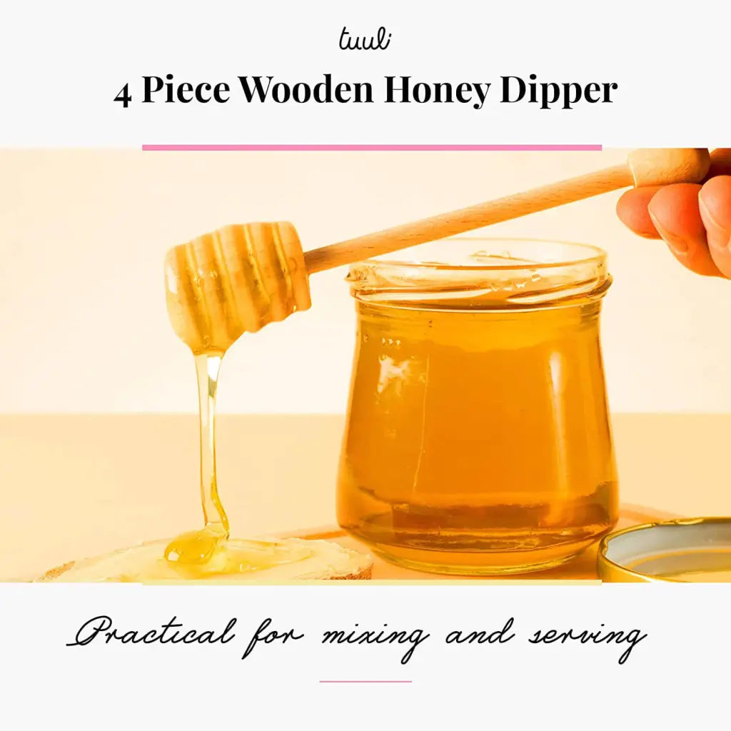 Set of 4 Wooden Honey Spoons - Honey Dipper 15 cm