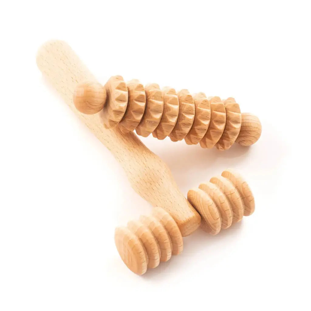 Natural Wood Massage Set - Derma Mini Roller for Face, Neck, Arm, Hand, and Shoulders