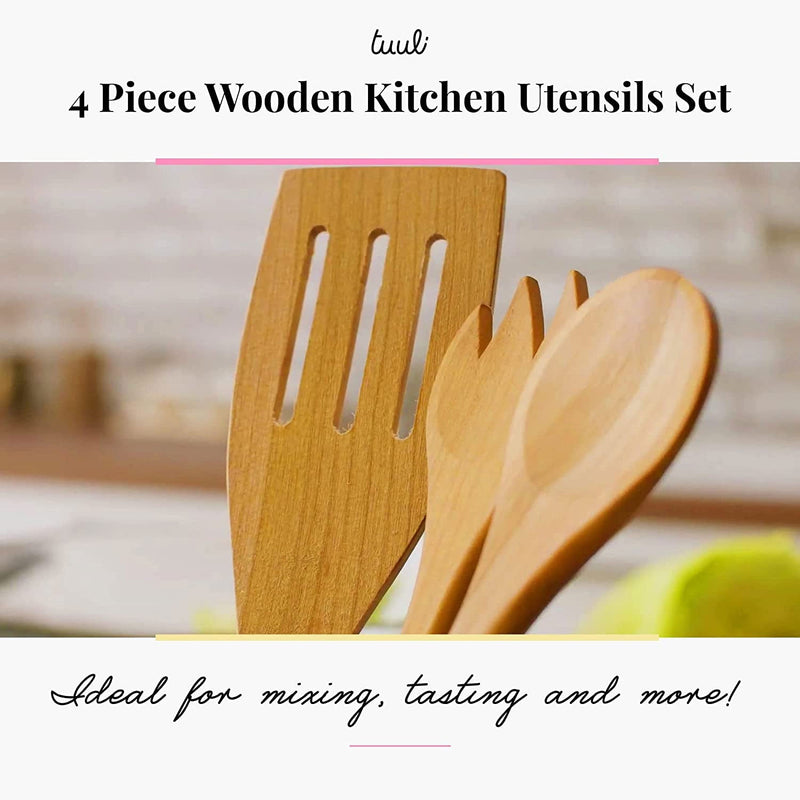 Tuuli Kitchen 4 Piece Wooden Kitchen Utensils Set Cherry Wood